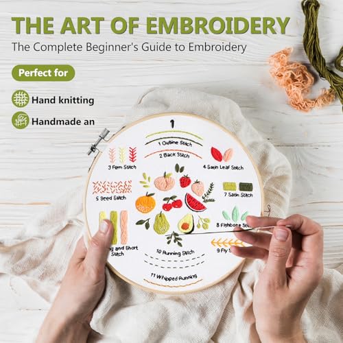 Santune 3 Pack Beginner Embroidery Kits for Adults DIY Starter Kit with 33 Stitch Techniques, Stamped Patterns, Embroidery Hoop, Colorful Threads,Stitch Video Tutorial - color: Practice Patterns