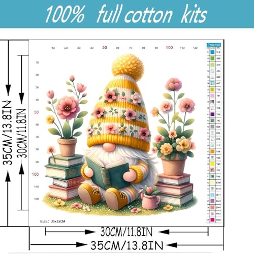 Gnome Stamped Cross Stitch Kits for Adults Beginner, Flowers Counted Cross Stitch Kits Printed Stitching Cute Patterns Dimensions Needlepoint Art Crafts Embroidery Kits for Adults - color: Cross Stitch-1222-1