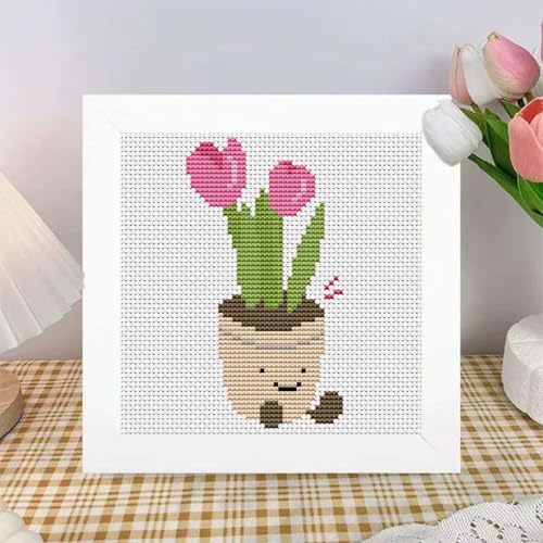 niurenmaoyi Flower 11CT Cross Stitch Kits for Beginner with Framed,7x7in - color: Cross Stitch Kits0518-07