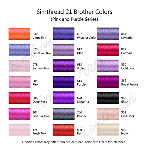 Simthread Embroidery Machine Thread Kit 800Y 21 Spools Pink and Purple Colors for Professional Embroidery Design - color: Pink & Purple