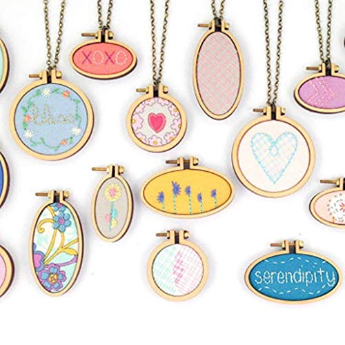 Gnognauq 7pcs Mini Ring Embroidery Circle,Mini Round Oval Wood Hoops DIY Wooden Cross Stitch Hoops for Kit Frame Craft