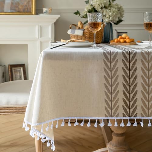 Oubonun Tablecloths for Rectangle Tables - color: Beige, Wine Leaf, size: 120" x 55" (Rectangular)