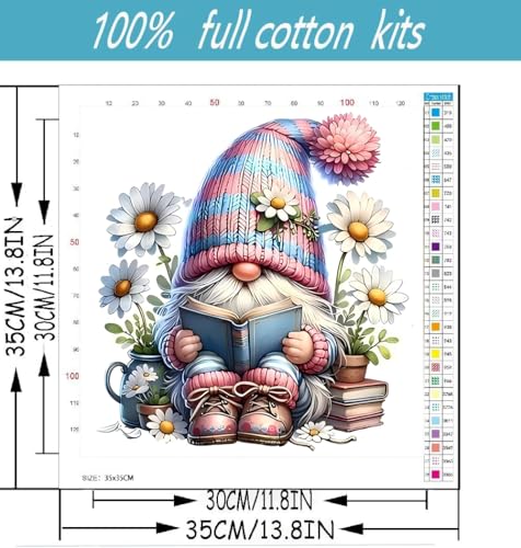 Gnome Cross Stitch Kits for Beginners Adults, Patterns Dimensions Needlepoint Art Crafts,Counted Cross Stitch Kits Embroidery Kits for Beginners Adults for Home Decor 13.8x13.8 inch - color: Cross Stitch-1014-5