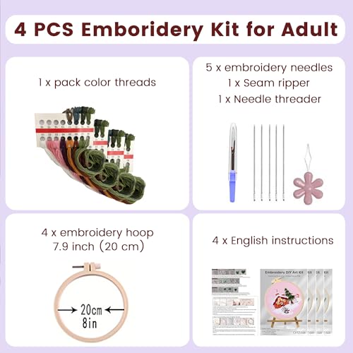Huacan Embroidery Kits for Adults Beginner 4 Pcs Stamped Christmas Tree Pattern Stitching DIY Sewing Kit 7.9 x 7.9 Inch - color: Christmas Tree 2