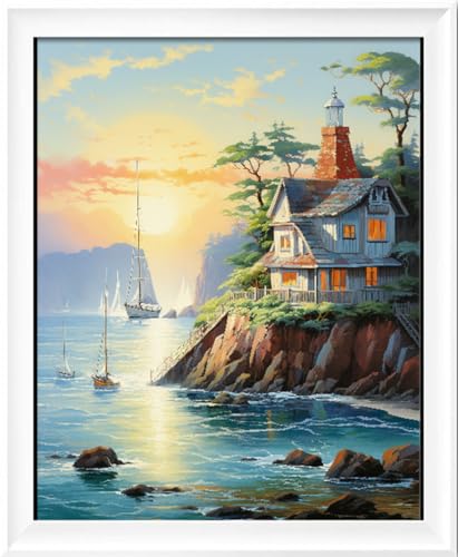 Leczany Cross Stitch Stamped Kit for Adults - Beach House | DIY Embroidery Starter Patterns Craft Kit Needlepoint for Beginner | 11CT, 3 Strands | 13.4x16.9 inches - color: 11CT Stamped kits, Beach House 13.4x16.9 inches