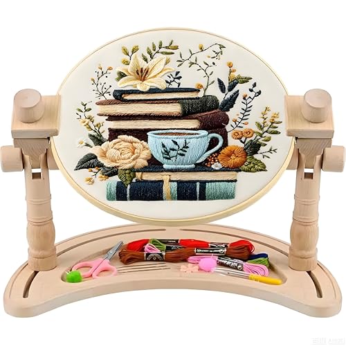 Huacan Embroidery Hoop Stand Adjustable - 360°Rotated Embroidery Frame Stand, Cross Stitch Stand, Beech Wood Embroidery Hoop Holder