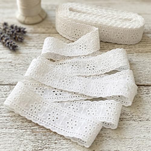 Eyelet Lace Trim 7 Yards White Cotton Lace Ribbon Embroidery Embroidery Craft Lace for Sewing, Baby Clothes, Pets Clothes - color: 4#
