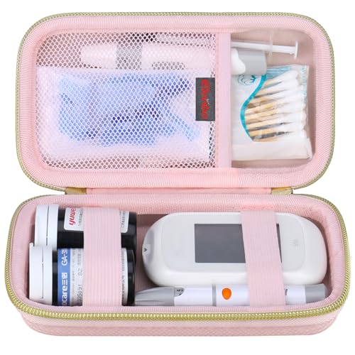 Elonbo Diabetic Supplies Travel Case for Glucose Meter Diabetes Testing Kit - color: Pink