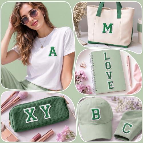 Jongdari Iron On Letters and Numbers Patches for Clothing, 2" Embroidery Alphabet Letterman Jacket Patche A-Z & 0-9 Applique for Backpack & Fabric (Green 78pcs) - color: Green, size: 52 Letters + 20 Numbers + 6 Patches
