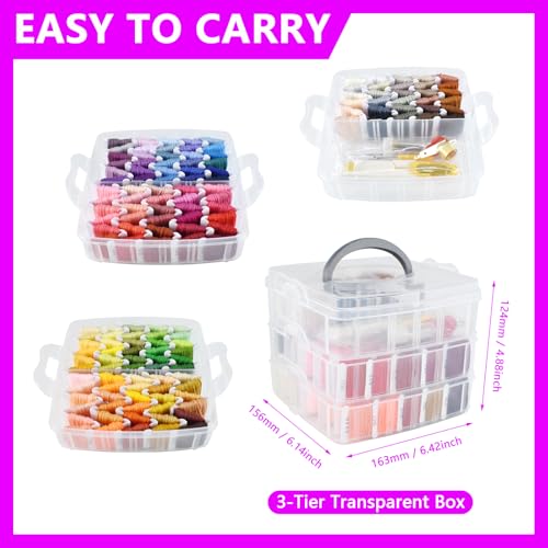 187 Pcs Embroidery Thread Floss Kit, 150 Colors Cross Stitch Threads Friendship Bracelet String and 37pcs Tools kit for Friendship Bracelets Arts DIY Crafts with 3-Tier Transparent Organizer Box