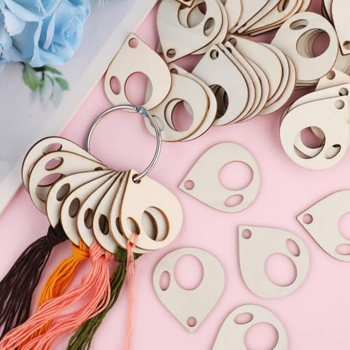 101pcs Wooden Thread Drops,1.97x1.38 Inch Teardrop Embroidery Floss Organizer with Floss Ring Cross Stitch Bobbins for DIY Sewing Storage,Craft Supplies(Style B) - color: Teardrop Shape