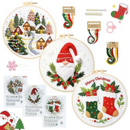 Christmas Embroidery Kit, 3 Pack Christmas Cross Stitch Kits for Adult - color: Christmas