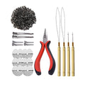 500 Pcs Silicone Micro Rings Hair Extensions Tools Kit: Three-hole Hair Pliers, Pulling Hook Needle, Loop Threader and Silicone Micro Links Rings Beads (Black) - color: Black, size: 500 Count