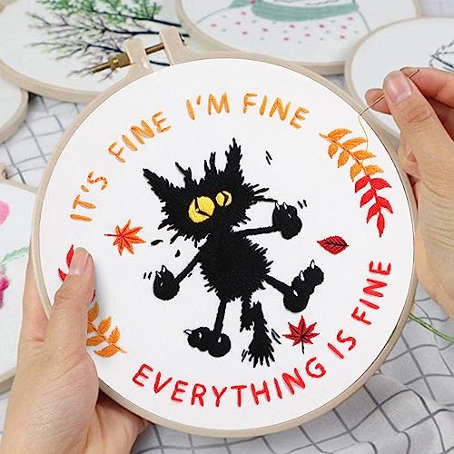 Louise Maelys Everything is Fine Embroidery Kit for Beginners Cat DIY - color: kit-22
