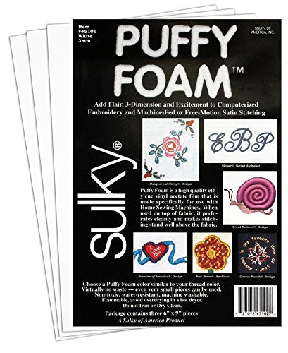 Sulky of America 3mm Puffy Foam, 6" by 9", White
