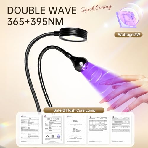 AORAEM UV LED Nail Lamp, Double-Headed Flash Cure Light, Black - color: Gooseneck-Black