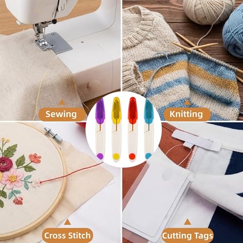 4 Pack Thread Snips with Safety Cover, Portable Sewing Scissors & Mini Yarn Cutter, Sharp Embroidery Scissors for Quilting, Knitting, Cross Stitch, and DIY Crafts (Assorted Colors)