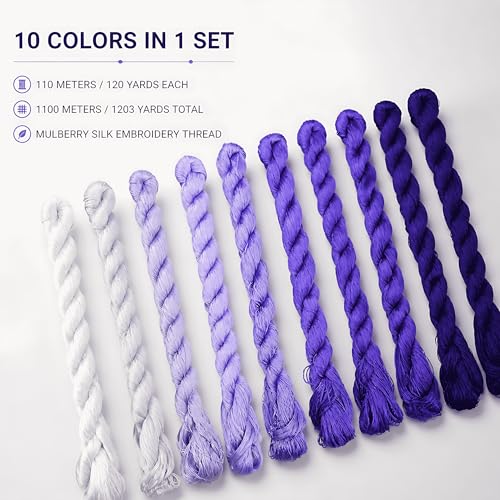 Natural 100% Silk Thread, Handmade Embroidery Thread Silk Floss 10 Colors 110m Each (96) - color: 96