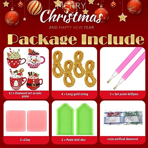 Skylety 20 Pcs Hot Cocoa Diamond Art Ornaments for DIY Gifts