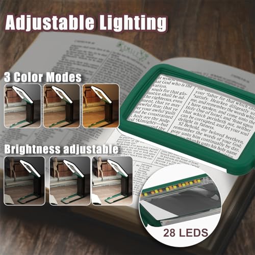 15X Magnifying Glass with Light and Stand, Real Glass Lens, Rechargeable Foldable Handheld Magnifier, 3 Color Modes Dimmable Lighted Page Magnifier for Reading Fine Prints, Seniors, Green-Black - color: Green Black