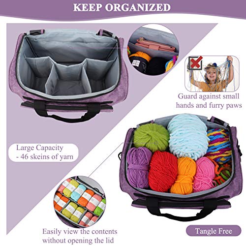 Coopay Crochet & Knitting Tote Bag - Large Organizer for Yarn, Hooks, Needles & Craft Tools - color: Elegant Purple