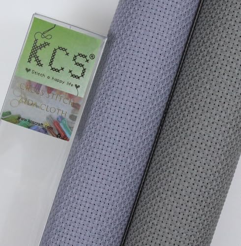 KCS 2 pc of 15" x 18"(38cmx45cm) Counted Cross Stitch Cotton Aida Cloth Needlework Fabric Box (Light Steel Grey+Medium Grey,14CT) - color: Light Steel Grey+medium Grey, size: 14CT
