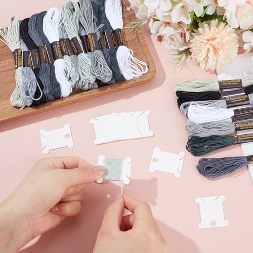 24 Skeins 6 Strands Variegated Grey Cross Stitch Threads Embroidery Floss Gradient Friendship Bracelets Yarn String Bulk with Floss Bobbins for Hand Sewing Jewelry Knitting Crafts Crochet - color: Dark Gray
