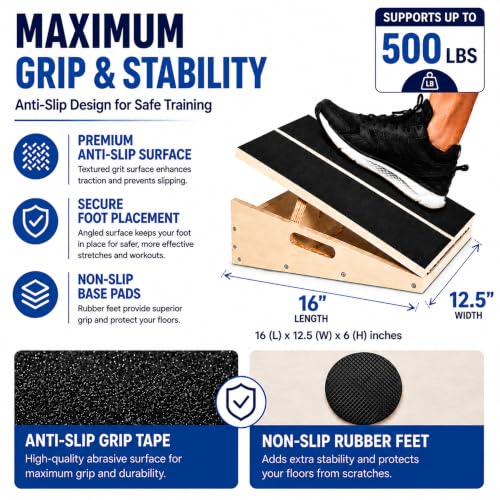 MUCITAGF Professional Wooden Slant Board, Calf Stretch Board