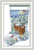 Howie's Needlepoint Cross Stitch Kits, 14CT Pre-Printed Christmas Pattern Embroidery Kits, Full Range of Stamped Starter Needlework Kits (Elk Christmas Stockings, 13.39 x 19.69inch) - color: Elk Christmas stockings