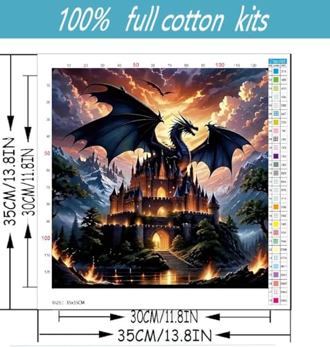 Dragon Stamped Cross Stitch Kits for Beginners Adults, Castle Dimensions Needlepoint Art Crafts,Counted Cross Stitch Kits Embroidery Kits for Beginners Adults for Home Decor 13.8X13.8inch - color: Cross Stitch-1011-10