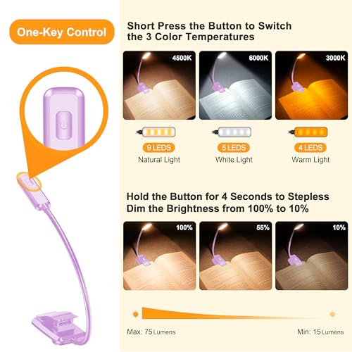 Gritin 9 LED Rechargeable Book Light for Reading in Bed - color: Purple