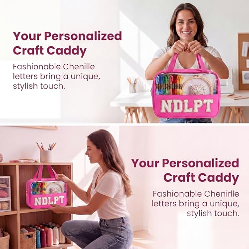 Needlepoint Project Bag Sewing Gifts Embroidery Sewing Bag Craft Storage Organizer NDLPT Clear Zip Pouch Bag - color: Hot Pink, size: Cuboid-L