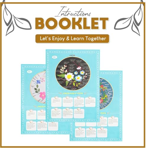ATTERET 3 in 1 Floral Embroidery Starter Kit with Patterns, Hoops, Threads - style: Floral Embroidery Kit 2