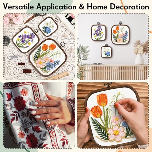BrightRow 6 Pcs Large Embroidery Hoop Set Decorative Imitated Wood Display Frame Cross Stitch Hoop Ring for Art Craft DIY Sewing and Hanging Ornaments Decor(Square,10+13+18.5 cm) - size: 10+13+18.5 cm, style: Square