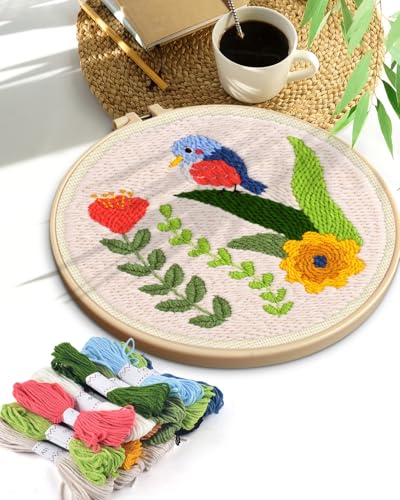 TINDTOP Punch Needle Kits, DIY Punch Embroidery Kits for Adults Beginner, Tool with Punch Needle Fabric, Hoops, Yarns and Sewing Needles (Set C) - color: Set C