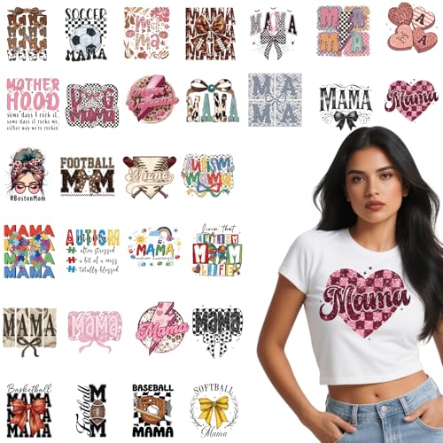 30Pcs Retro Mama Dtf Transfers Ready to Press Sports Mom Iron on Transfers for Tshirts Blessed Motherhood Heat Transfer Vinyl Stickers for Clothing Pillows Bag DIY Crafts - color: Retro Mama