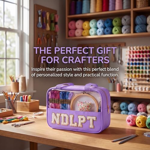 Needlepoint Project Bag Sewing Gifts Embroidery Sewing Bag Craft Storage Organizer NDLPT Clear Zip Pouch Bag - color: Purple, size: Cuboid-L