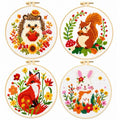 Zhenqing 4 Pack Woodland Animal Stamped Cross Stitch Kit, 11CT Printed Fox Squirrel Hedgehog Bunny Patterns with Hoop and Tools for Adults and Beginners - color: Fox Squirrel Hedgehog Bunny