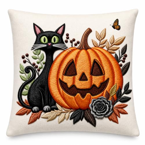 Halloween Pumpkin Black Cat Linen Pillow Cover 18x18 for Couch - color: Pa10060, size: 18" x 18" (Pack of 1)