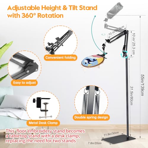Black Adjustable 3-in-1 Hoop/Tablet/Phone Holder Embroidery Hoops Stand