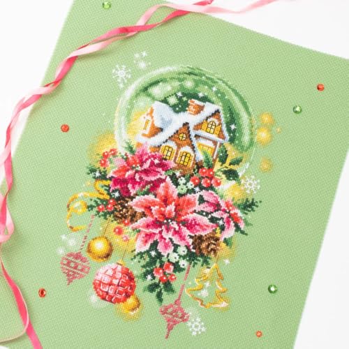 Wizardi Counted Cross-Stitch Kit Snow Globe 540-672 Magic Needle. Counted Cross Stitch for Beginners and Advanced, Advanced Needle Punch Kits for Adults Painted - color: Snow Globe