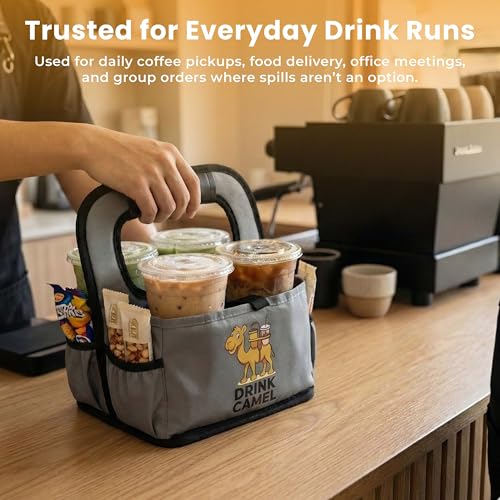 Drink Carrier with Handle – Durable No-Spill Insulated (4 Cup, Grey) - color: grey, size: 4 cup