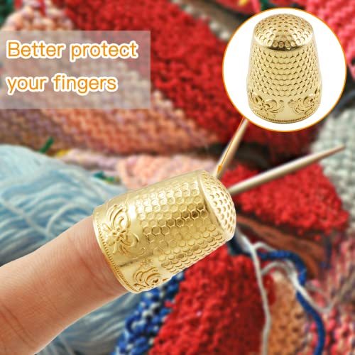 Coufce 4 Pcs Gold Metal Sewing Thimble - color: gold
