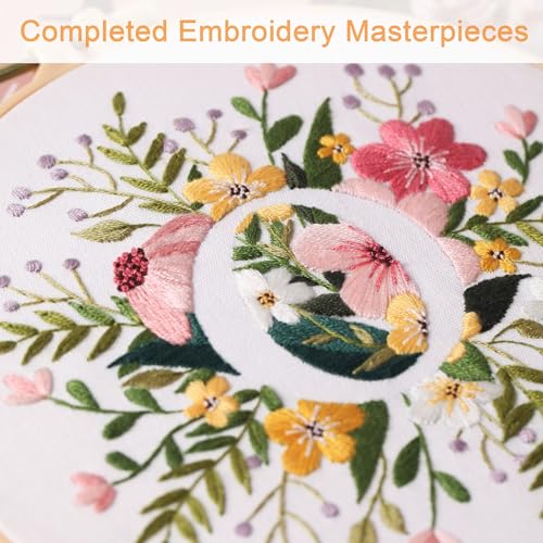 Harimau Letter Pattern O Embroidery Kit for Adult Beginners, Complete Starter Pack with 1 Hoop, Needles, Instruction Guide & Embroidery Stitch Video Tutorials - color: O