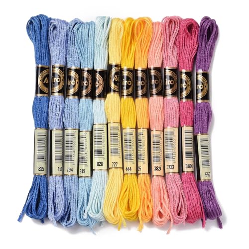 12 Skeins 12 Colors 6-Ply Polyester Embroidery Floss Cross Stitch Threads for Jewelry Making Bracelet Stitching Craft Supply 0.5mm,Bright Sunset Color Series - color: 12 Skeins,bright Sunset Color