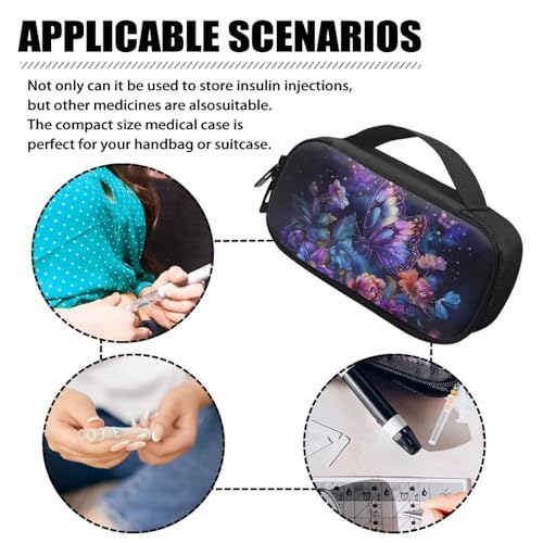 Butterfly Flowers Insulin Cooler Travel Case Insulated Diabetic Bag with Top Handle Medication Cooler Bag for Insulin Pens and Blood Glucose Monitor Supplies Easy to Use - color: Butterfly Flowers