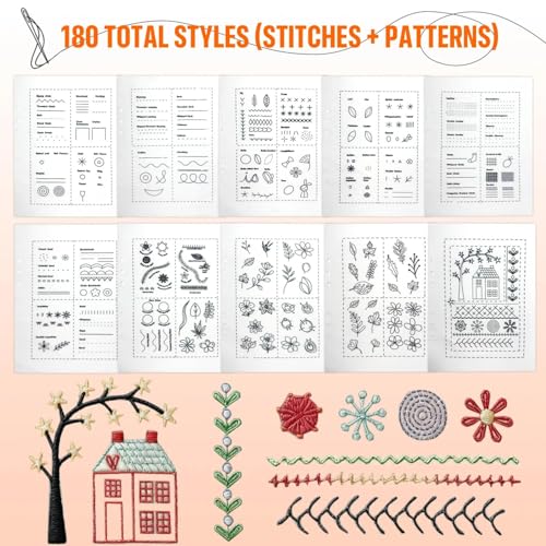 Embroidery Stitch Book Kit, 180 Stitch Patterns, 31-Piece Set for Beginners
