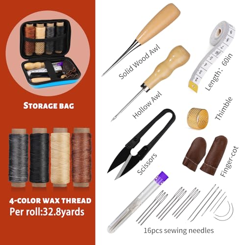 Leather Sewing Kit Leather Stitching Kit with Sewing Awl Waxed Thread - color: Multicolor - Standard