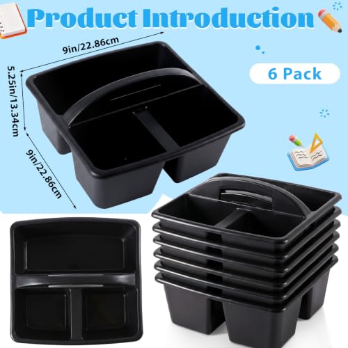 6 Pack Plastic Classroom Organizer Caddy with Handle, Black - color: Black