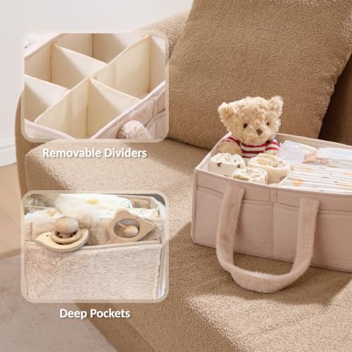 luxury little Soft Baby Diaper Caddy Organizer, Nursery Storage Basket with Removable Divider, Portable Baby Diapers Basket, Gifts for New Parent, Baby Shower, Newborn Must-Have Essentials, Ivory - color: Ivory